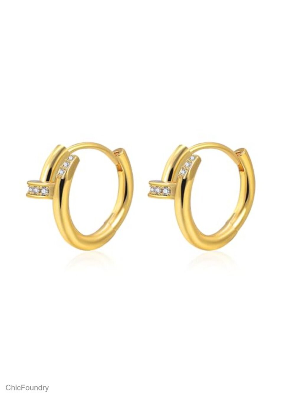 15mm Gold Hoop Earrings 925 Sterling Silver Post 14K Gold Plated Cubic Zirconia